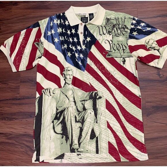 Vintage American Flag We The People Polo Shirt Med - Picture 5 of 6
